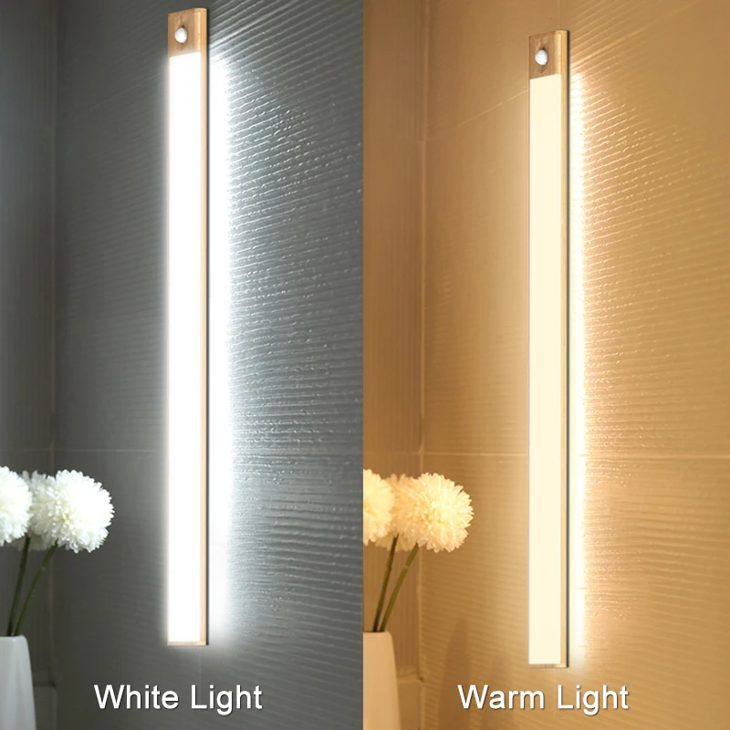 wood grain ultra thin led motion sensor under cabinet lights type c usb charging night lamp for kitchen closet wardrobe corridor free global shipping