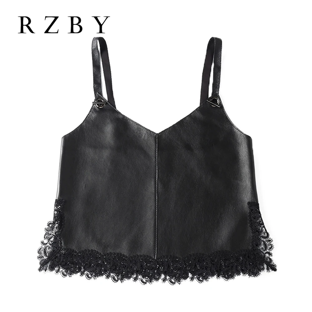 Women Lace Split Solid Natural Sheepskin Sleeveless Fashion Vest Genuine Leather Waistcoat Tops Ruffles Short Outwear RZBY333