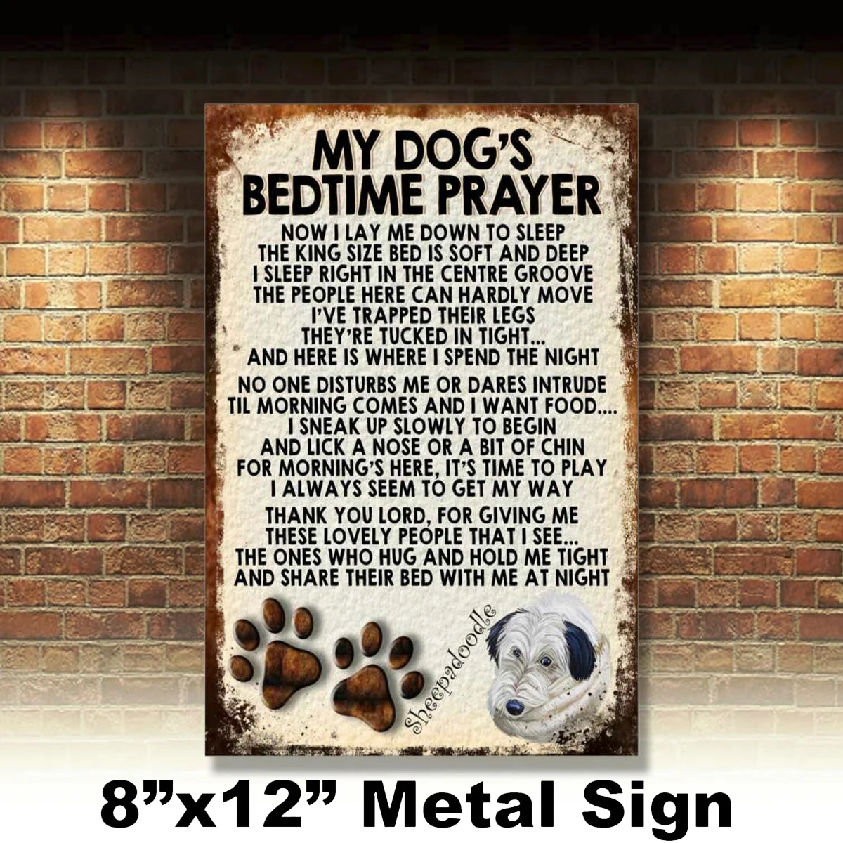 

My Dog's Bedtime Prayer Retro Style Metal Tin Sign/plaque Sheepadoodle Theme