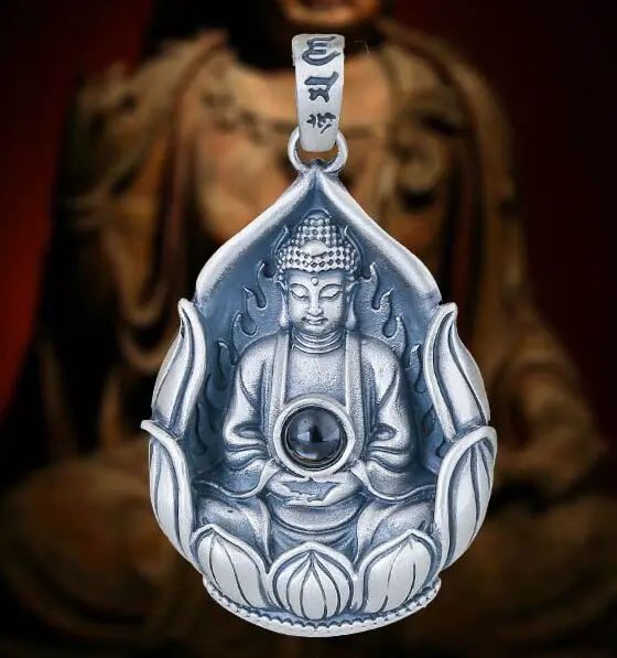 pendant S999 Стерлинговое Серебро, ювелирное изделие, креативное, для мужчин и женщин, патрон, святой амулет, Амитабха, серебряное ожерелье, Будда, серебряная подвеска - Окраска металла: pendant