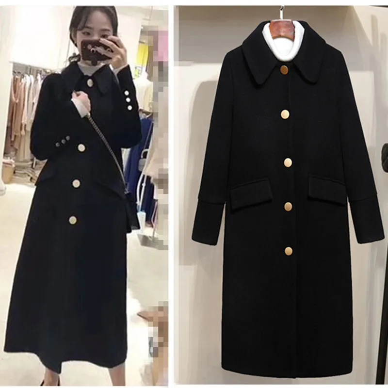 

XUXI Korean Slim Women Woolen Coat Vintage Mid-length Blank Fashion Single-breasted Overcoat Autumn Winter 2020 FZ2959