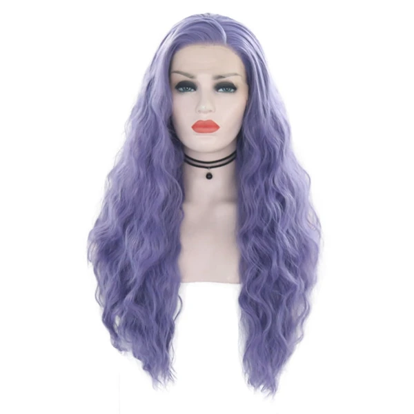 purple JOY&BEAUTY 28 дюймов синтетический парик на кружеве мятный зеленый фиолетовый красный розовый блондин синий длинные вьющиеся термостойкие парики для косплея - Color: purple