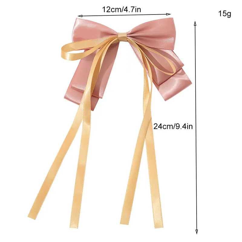 

Trendy Long Ribbon Spring Clip Big Bow Sweet Hair Accessories Solid Color Three Layer Bowknot Satin Hairpin For Girls