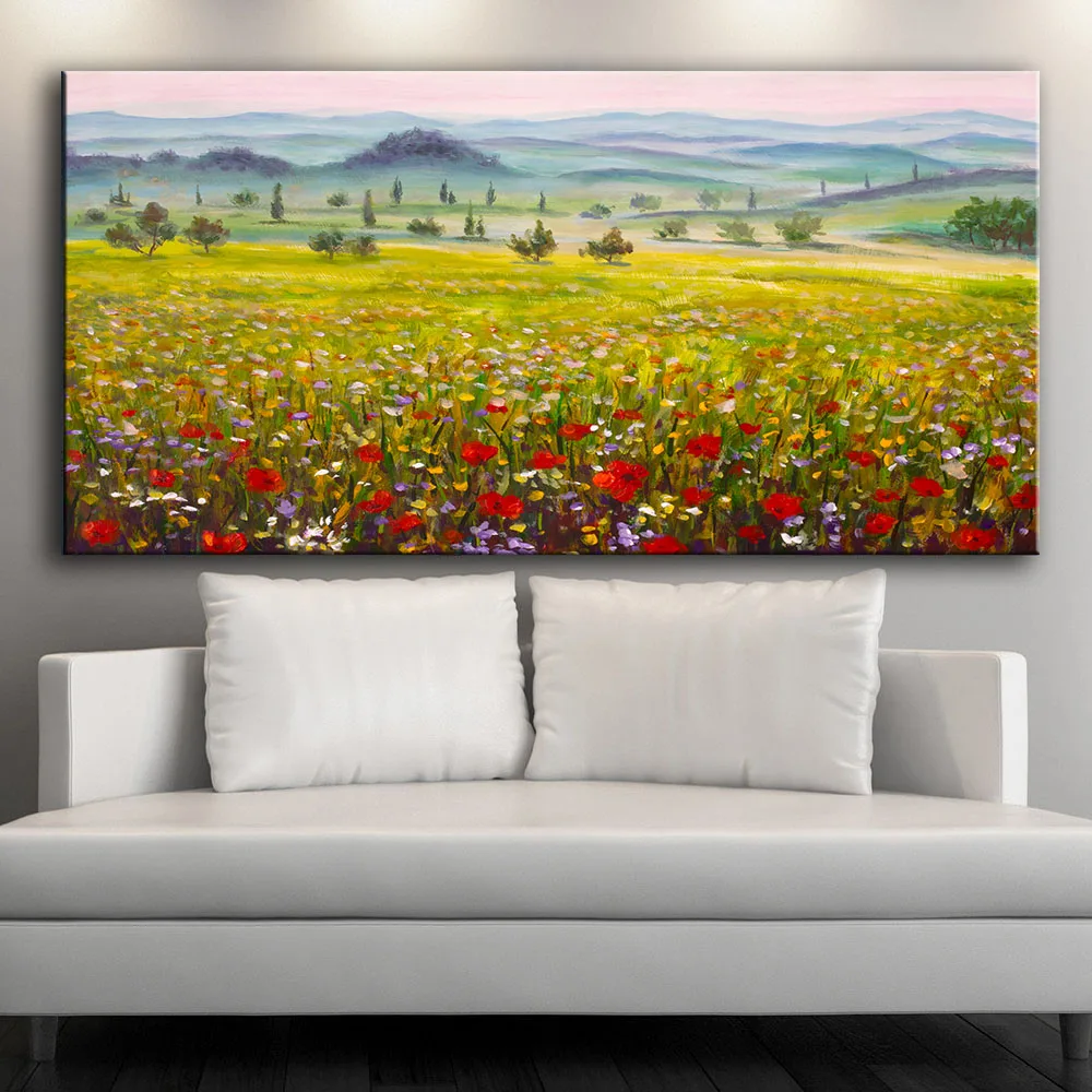 Пейзаж цветок Краски Плакаты HD печати Настенная картина для украшения спальни