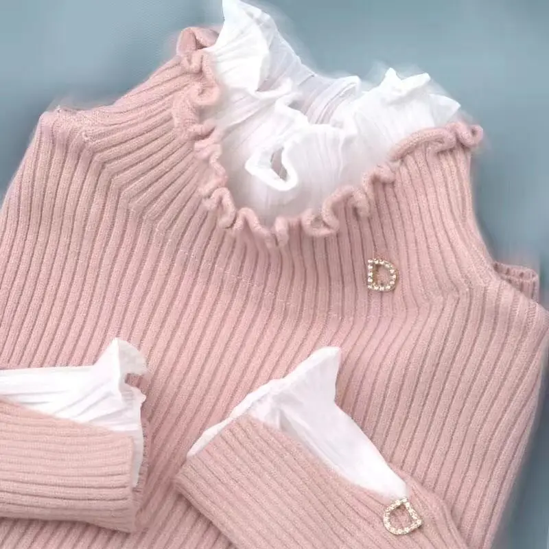 

Woman Sweaters Women's Turtleneck Sweater 2020 Short Autumn Winter Lace Ruffled Femme Chandails Pull Hiver