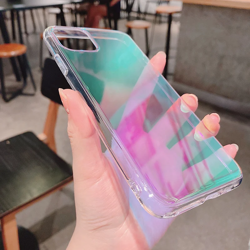 Прозрачный лазерный чехол для телефона iphone 11 11Pro X XR XS Max 12 7 8 plus жесткий акриловый