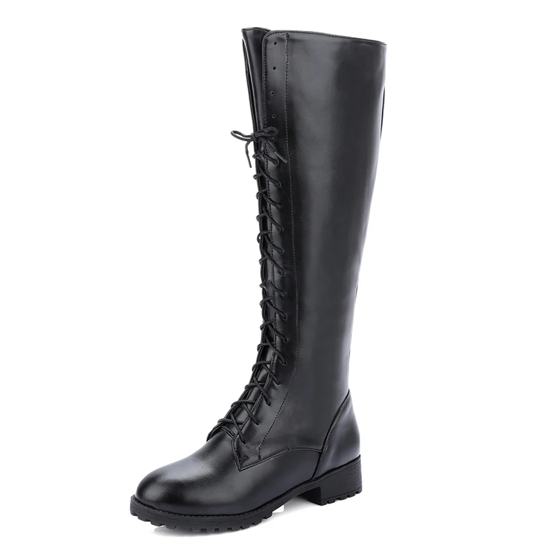 black shoes Gdgydh/ г. Новые зимние сапоги до колена на шнуровке женские осенние высокие сапоги на высоком каблуке, на молнии, на резиновой подошве, коричневого цвета большой размер 43 - Цвет: black shoes