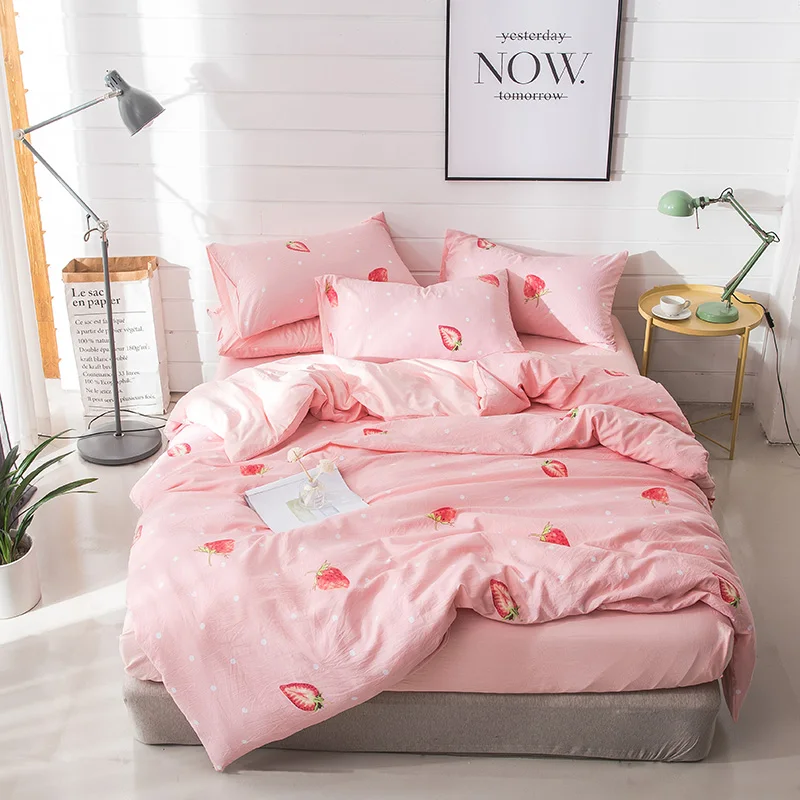 (20) пододеяльник из мытого хлопка с принтом в виде розовой клубники простыня