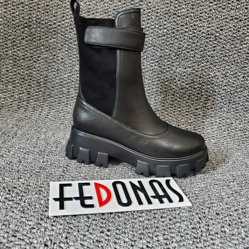 Женские ботильоны из натуральной кожи FEDONAS Зимние на платформе с массивным