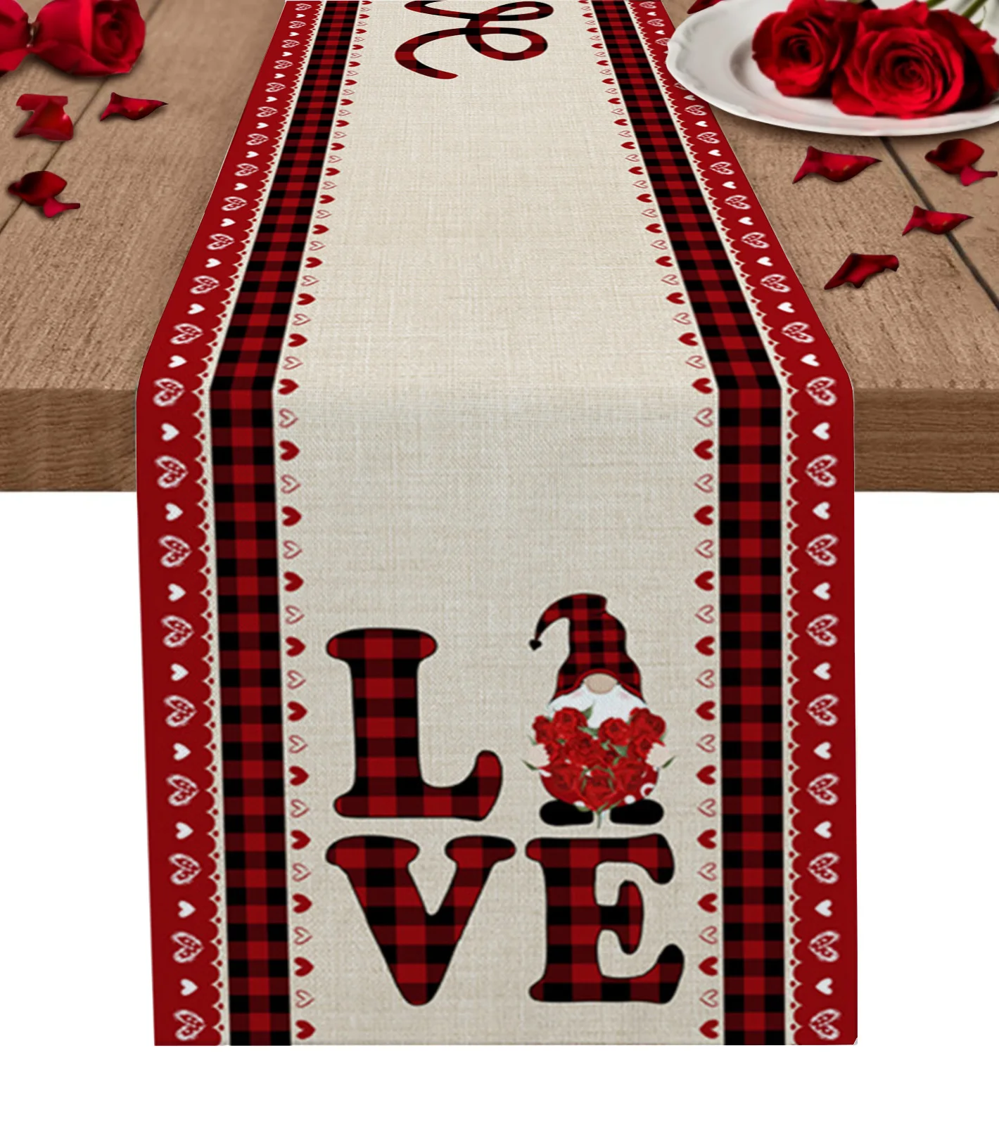 

Valentine'S Day Gnome Love Heart Table Runner Luxury Wedding Decor Table Cover Holiday Home Ornament Dinner Tablecloth