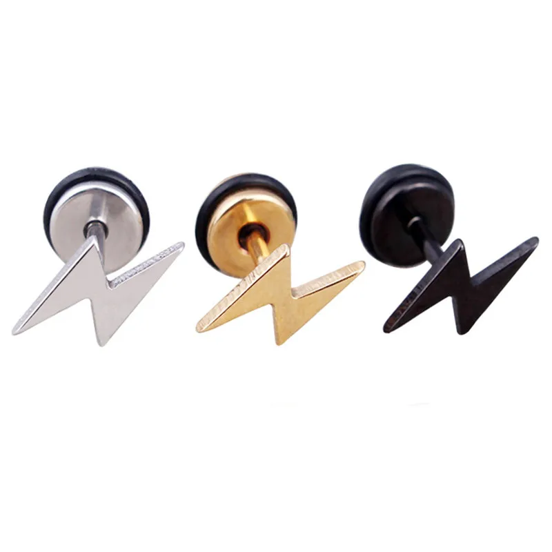 Unisex Punk Thunder Earrings Stainless Steel Women Men Jewelry Gift Lightning Bolt Stud Piercing | Украшения и аксессуары