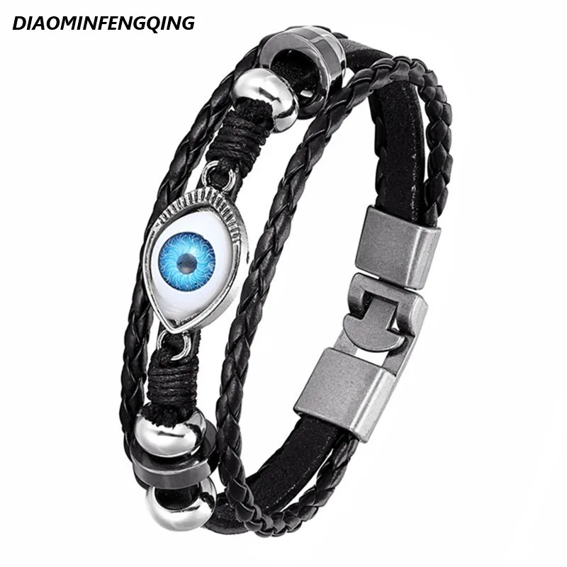

Vintage Multi-Layer Leather Punk Bracelet Men's and Women's Eyeball Charm Bracelet