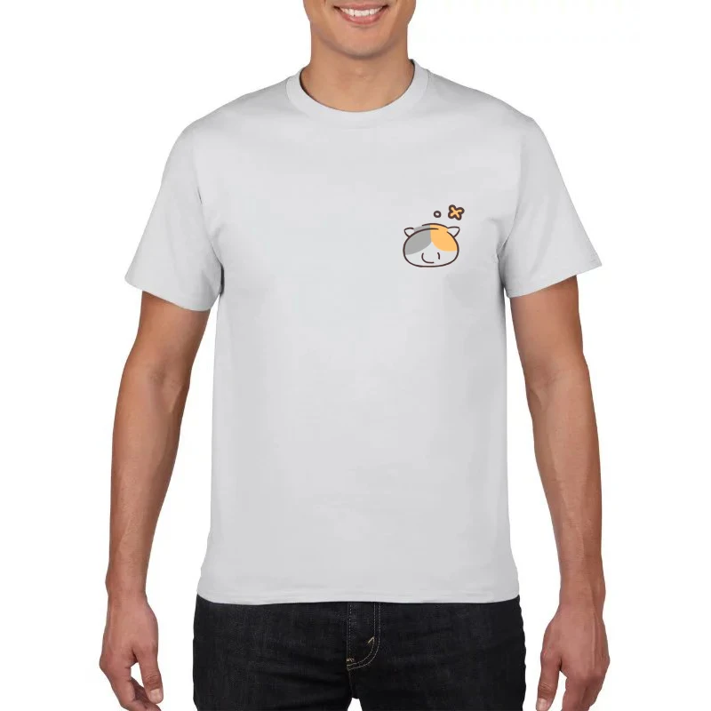 Однотонная мужская футболка из 100% хлопка с круглым вырезом и принтом кота