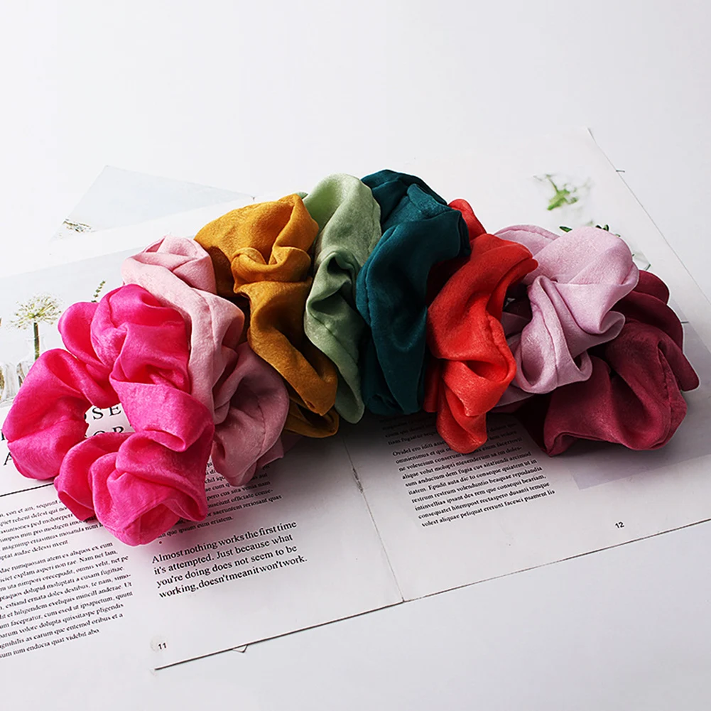 

Silky Satin Colorful Hair Scrunchies Female Fashion Elastic Hairbands Ponytail Hairrope Sweet Elegant Headwear Cute Beautiful