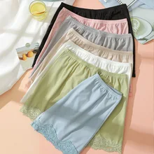 Ropa interior sin costuras a rayas, pantalones cortos de boxeo con dobladillo de encaje sólido, ropa interior para mujer, falda, pantalones cortos de seguridad de verano (2)