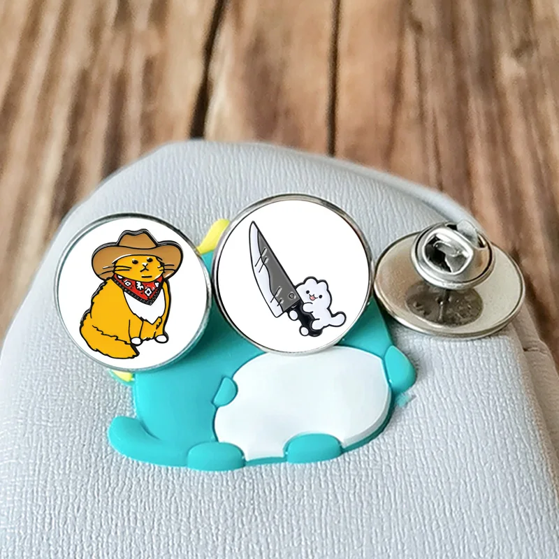 Значок с котом в ковбойском Стиле Инь Янь, черно-белый котенок, стеклянный кабошон, винтажный мультяшный аксессуары для сумки