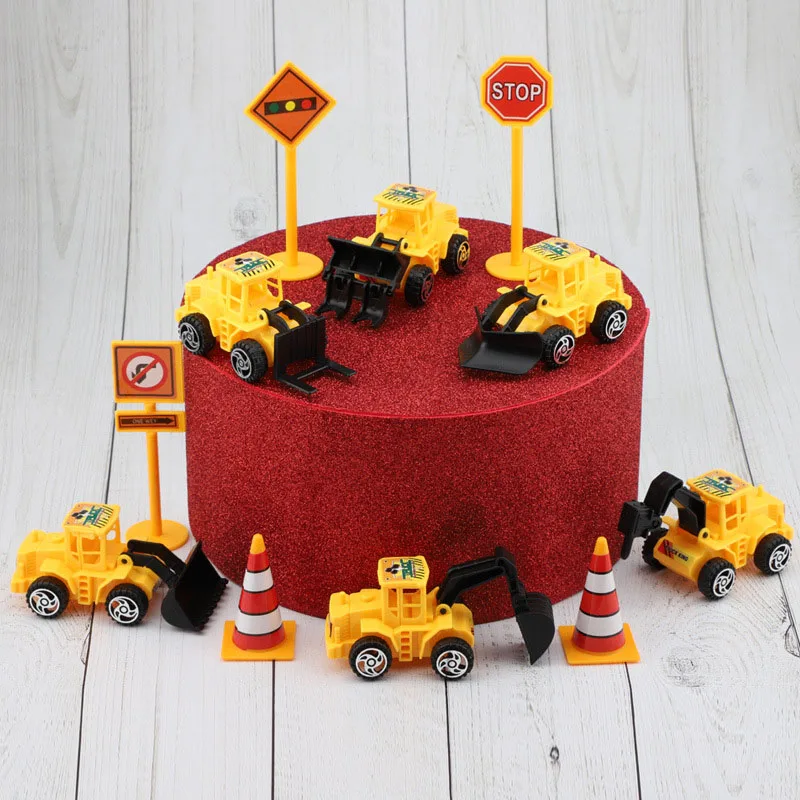 11 adet/takım mühendislik araba kek süslemeleri çocuklar için çocuk doğum günü partisi aksesuarları Mini ekskavatör süs çocuk hediye oyuncaklar kamyon