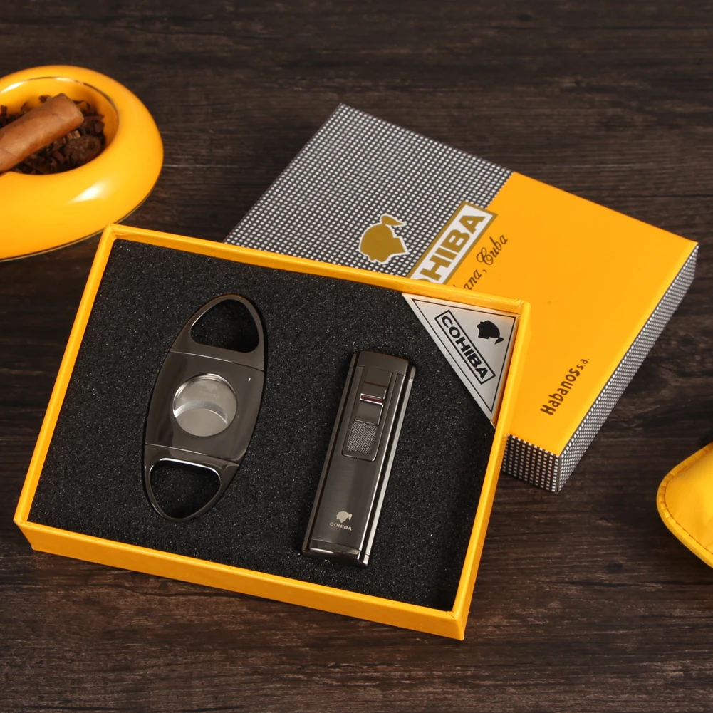 Набор зажигалок COHIBA для сигар карманная зажигалка с 3 струями металлический