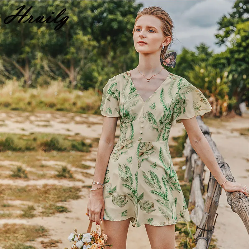 

Женский комбинезон на пуговицах, Летний комбинезон в стиле пэчворк с принтом и V-образным вырезом