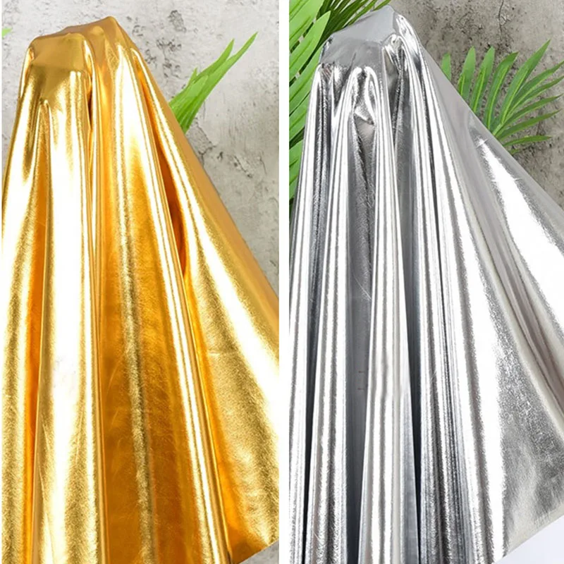 Красивая яркая зеркальная искусственная кожа ткань стрейч Золото/Серебро