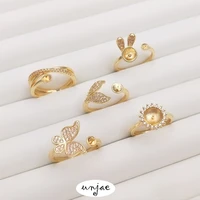 color preserving 14k gold pearl setting ring inlaid zircon butterfly fishtail ring high grade sticky bead ring setting