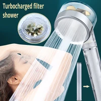 2021 turbo shower head with filter spa high pressure water saving flow with small fan spray nozzle hand held bathroom accessorie
