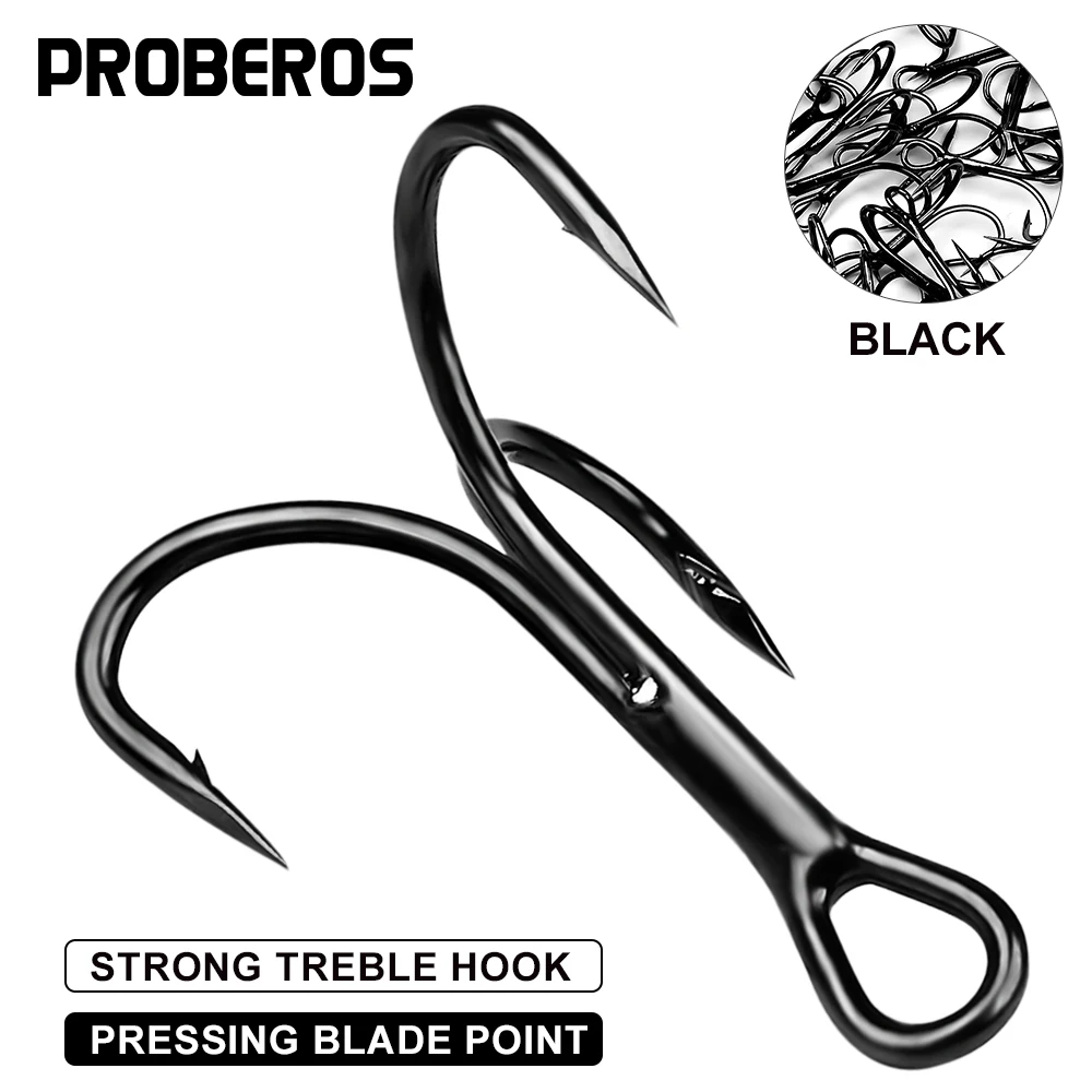 

PROBEROS 50PCS Fishing Hooks 2#-4# Black Barbed Triple FISHHOOK Overstriking Fishing Tackle High Carbon Steel Treble Hooks