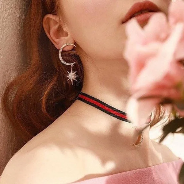 

South Korea new fashion Moon Star octagonal sparkle pendant female wedding engagement earrings earrings gift