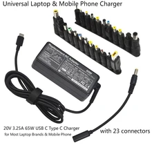 20V 3.25A 65W USB C Universal Laptop Phone Charger with 23 Connectors for Lenovo Thinkpad Asus Samsung HP Sony Toshiba Dell