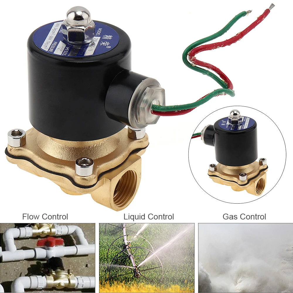 

Solenoid Valve DC 12V 220V Check Valve 1/2" Brass Electric Solenoid Valve Normally Closed Valve for Water Oil Air Fuels