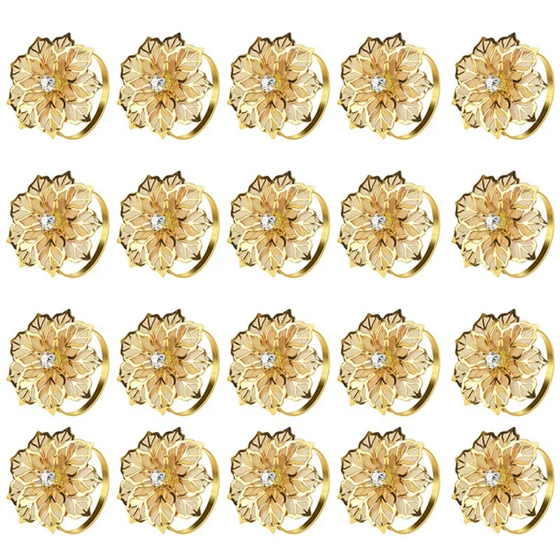 

Hollow Out Flower Napkin Ring Holder Metal Napkin Rings for Wedding Party Holiday Banquet