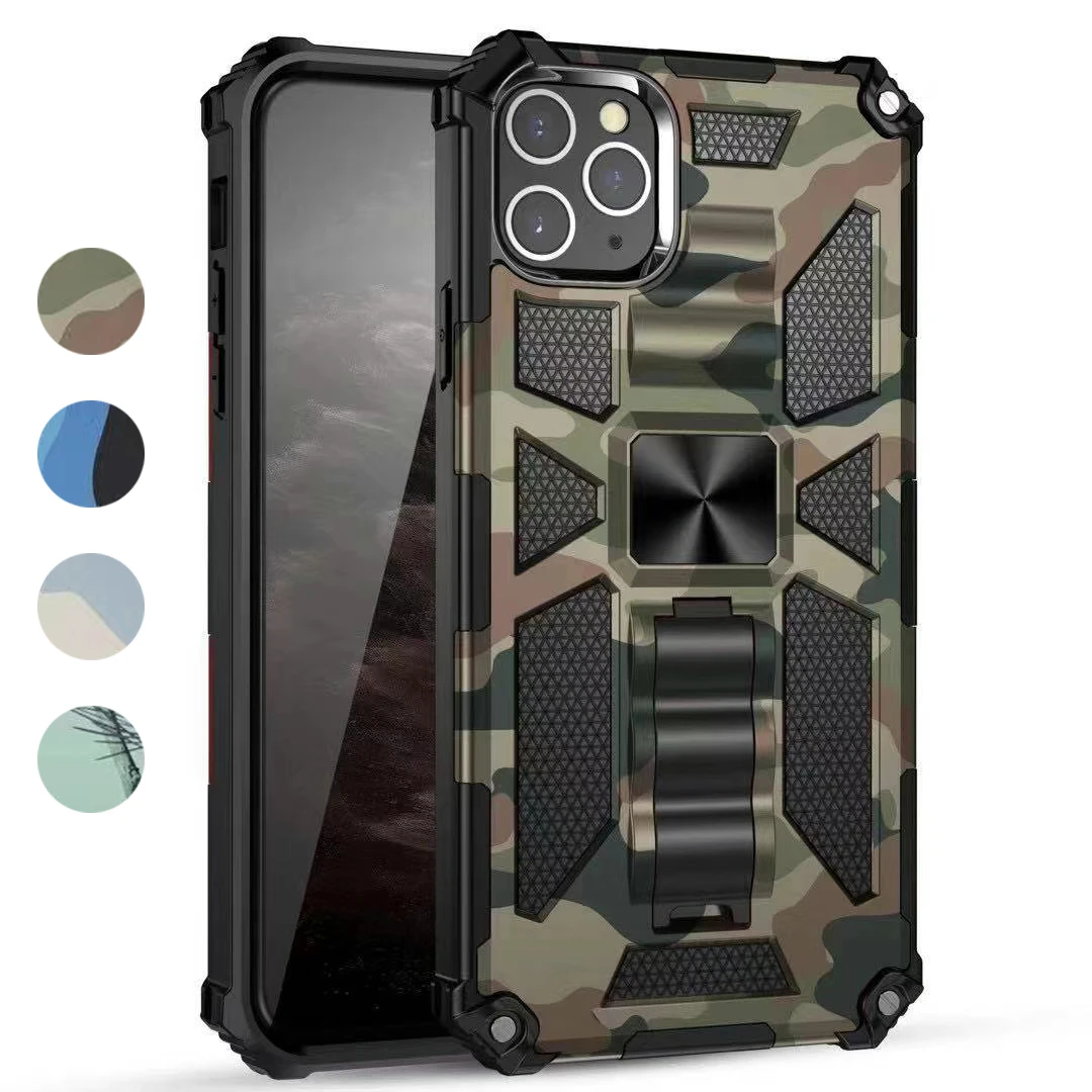 

Camouflage Armor Phone Case For iPhone 11 Pro 12 Mini XR XS Max 6 7 8 Plus SE Stand Holder Protection Cover For iphone X Funda