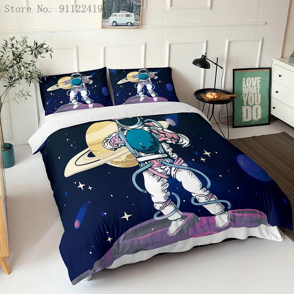 Комплект постельного белья из микрофибры с рисунком ракеты детский подарок