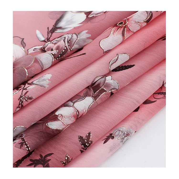 

Soft Deep Pink Plum Printed Bronzing Chiffon Tulle Fabric for Dress Shirts, by the Meter,150cm Width