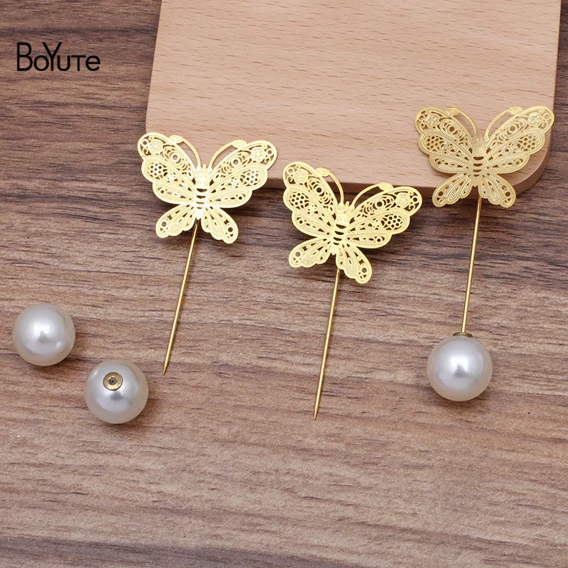 BoYuTe (20 шт./лот) 35*26 мм металлическая латунная булавка с отворотом бабочки Мужская