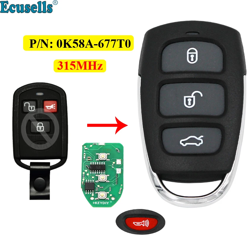 Upgraded 3+1/4 buttons Remote Car Key Control 315mhz for KIA Spectra Optima Sorento Sedona P/N: 0K58A-677T0