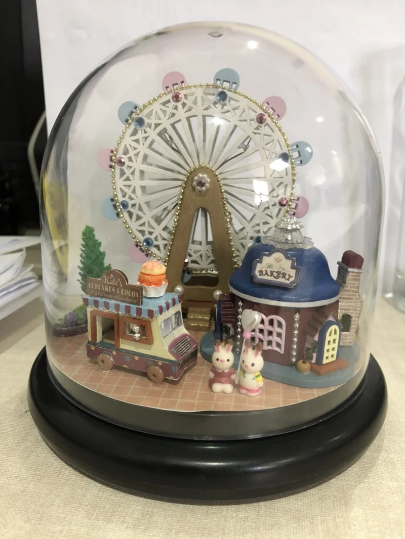 

Glass Dust Ball DIY Doll House Ferris Wheel Wooden Park Miniature Home Assembly Dollhouse Handmade Amusement Park Building Kit