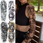 Индийская монаха молитва полная рука временная татуировка рукав для женщин мужчин взрослых Леопард Луна Роза волк поддельные татуировки большие тату стикер
