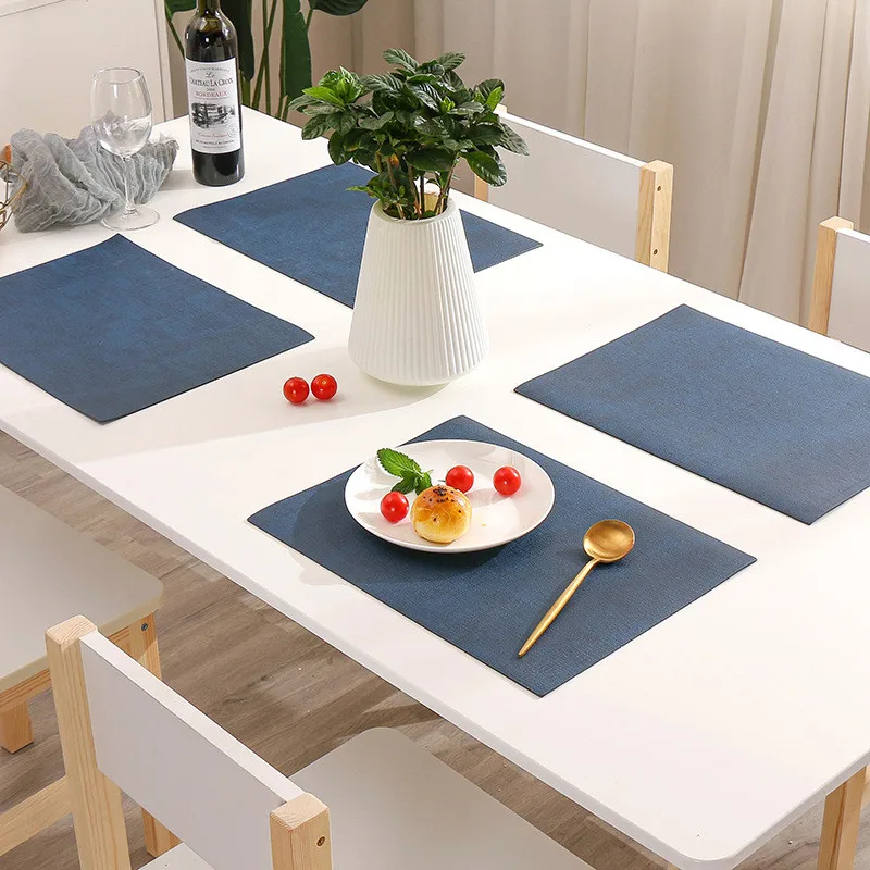 

1Pc PU Leather Placemat Solid Color Rectangular Heat Insulation Pad Home Hotel Western Waterproof Table Mat