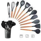 Кухня посуда набор 11 шт. Кухня Набор принадлежностей для готовки с держателем с деревянной ручкой и силикона с антипригарным покрытием жаропрочная посуда