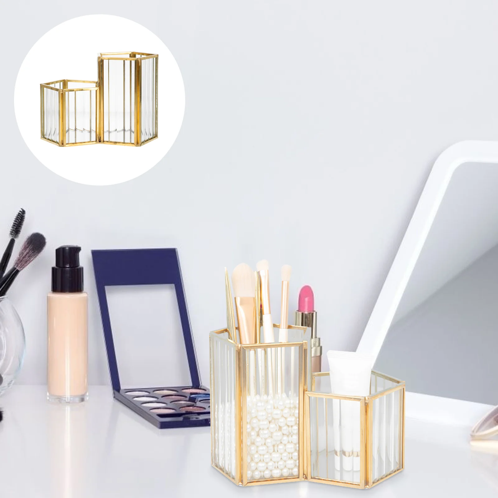 

1pc Beauty Makeup Brush Bucket Glass Penholder Sundries Storage Container