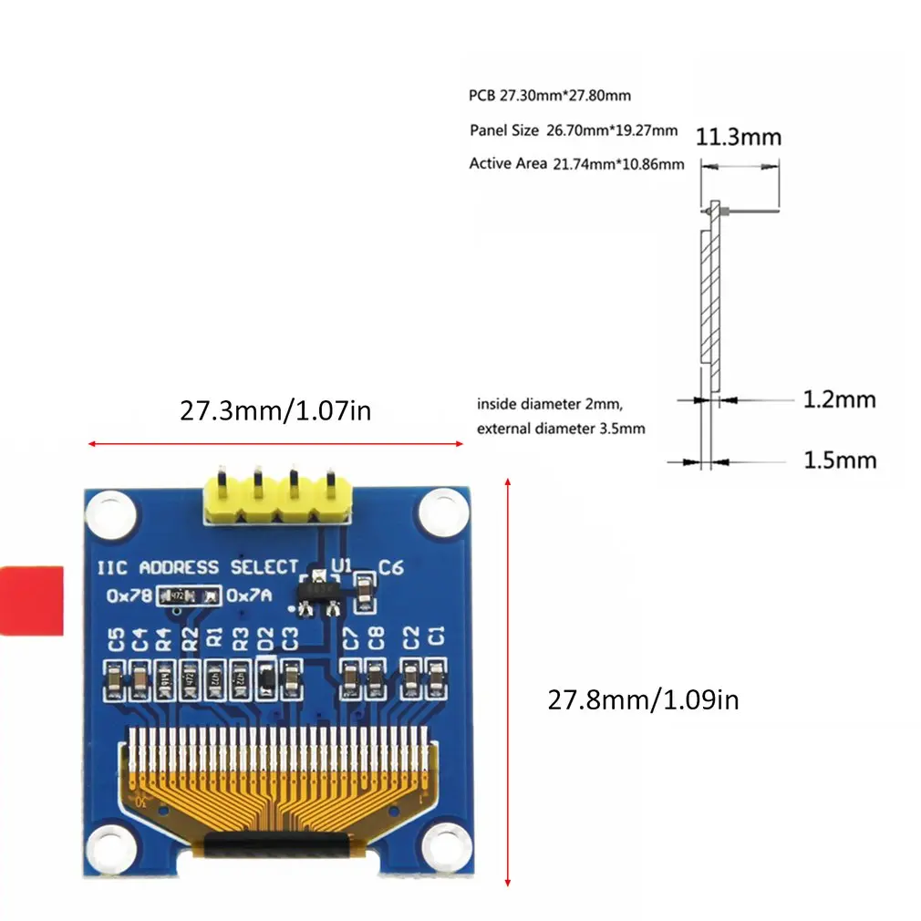 

1pc White/blue Color 0.96 Inch Oled Display Module 128*64 Oled Lcd Display I2C 0.96 Iic Serial 128x64 Replacement