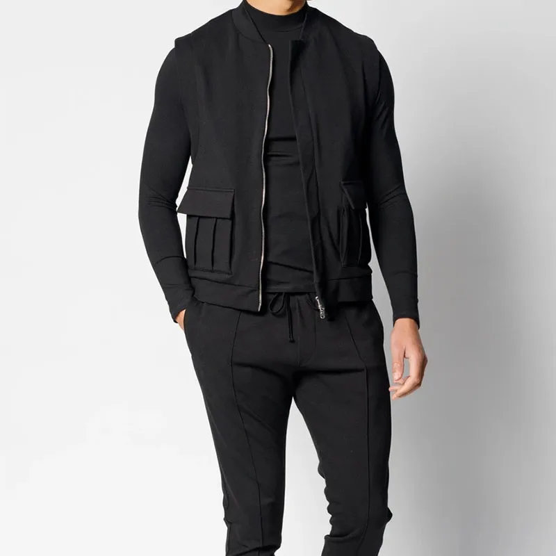 

3 Pieces Men Sets Zipper Tracksuit Men Spring Sporting Suit Vest+Sweatshirt+Pants Plus Velvet Sportswear Sets Male Clothing