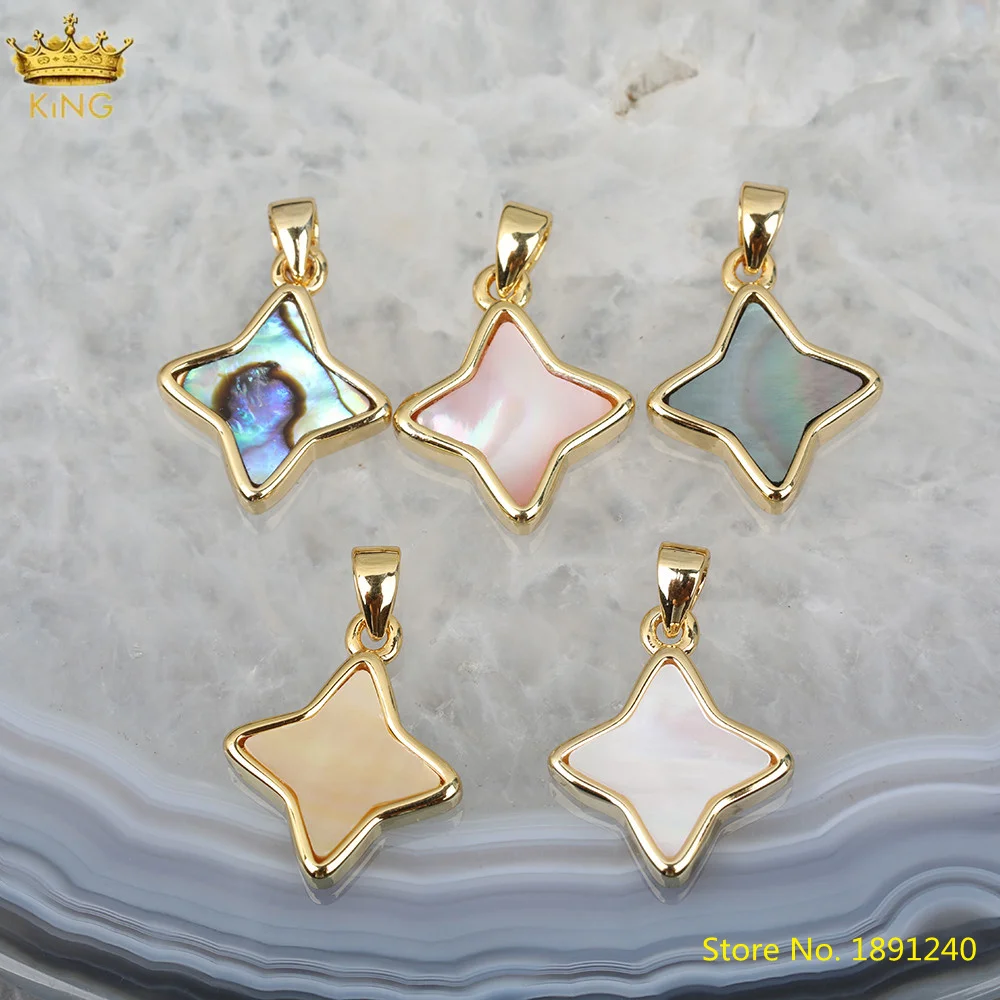 

5Pcs/Lot Natural Shell Gold Pendant Charms,Abalone Gold Shell Stars Charms For DIY Bracelet Necklace Jewelry Findings HS-46KBH