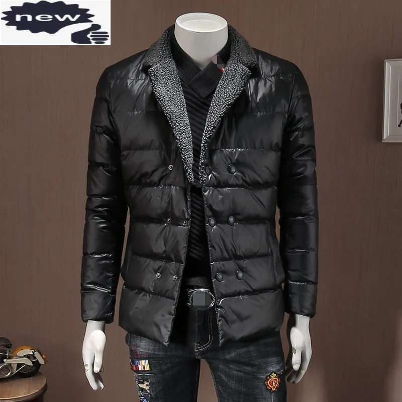 

Winter Business Casual Coat Men Brand Buttons White Duck Down Suit Jacket Oversize 4XL Streetwear Black Warm Outwear Male