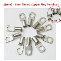10pcs 25mm2 8mm tinned copper lugs ring crimp terminals battery wire connectors bare cable crimpedsoldered terminal sc35 610