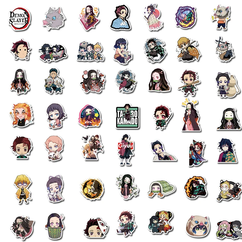 10/30/50/100 unids/set Anime demonio asesino Kimetsu No Yaiba pegatinas de PVC impermeable Skateboard equipaje de Vsco etiqueta engomada-4