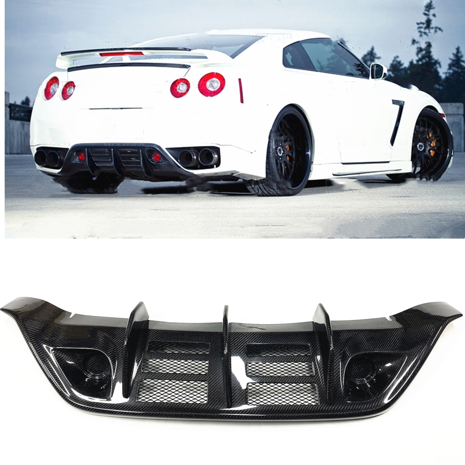 

Rear Bumper Diffuser Lip For Nissan Skyline R35 GTR GT-R 2008-2011 Real Carbon Fiber Pre-Facelift Lower Middle Guard Plate Board