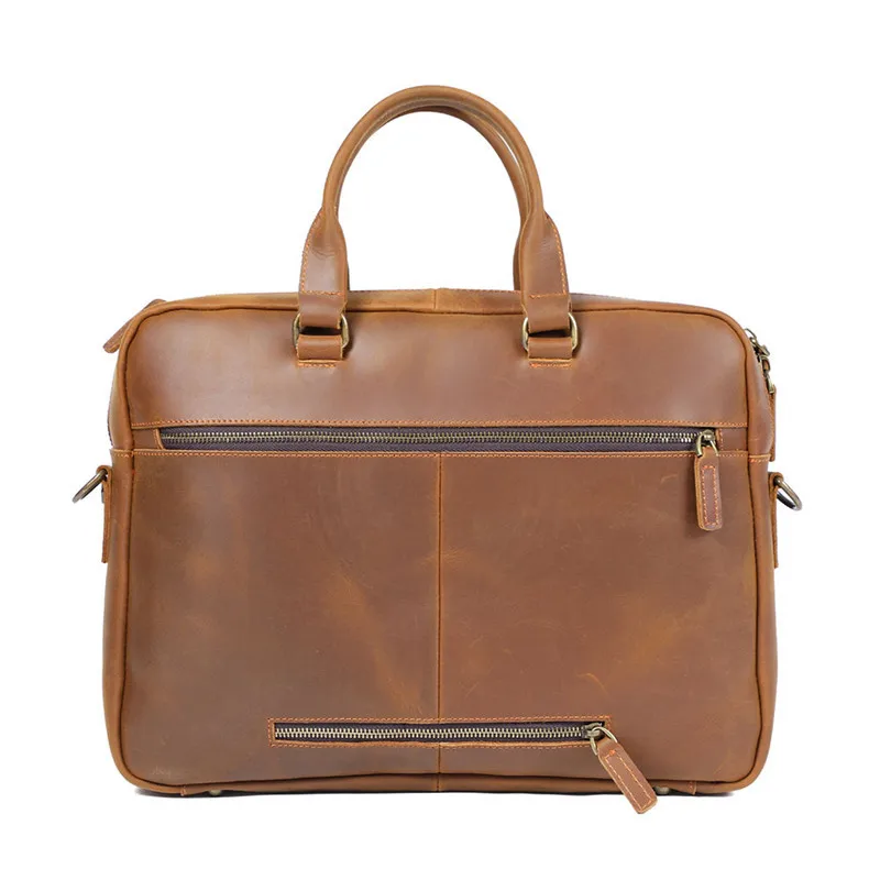Retro simple men's genuine leather briefcase top layer cowhide women's casual handbag shoulder bag business computer bag