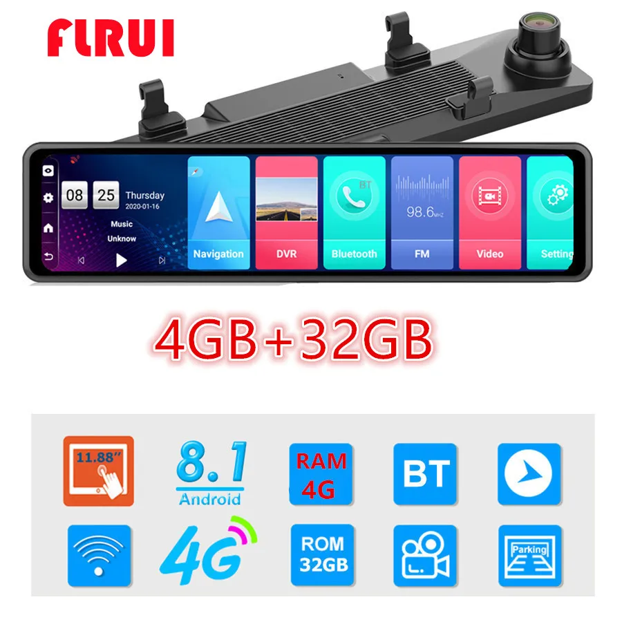 

4G+32G 12 Inch 4G Android Rearview Mirror Car DVR HD 1080P GPS WIFI ADAS Dash Cam Dual Lens Recorder Auto Camera Registrar DVRs